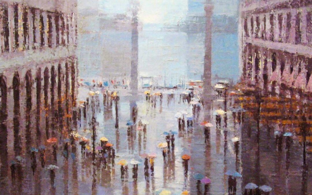 Piazzetta sous la pluie (56 x 76 cm)